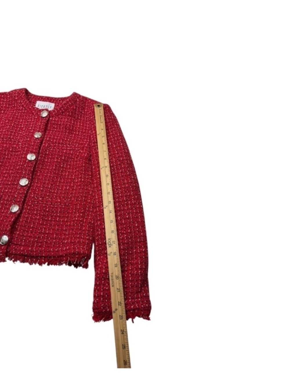 Claudie Pierlot Paris Red Tweed Boucle Fringe Jacket Blazer Size 8 NWT - Picture 6 of 15